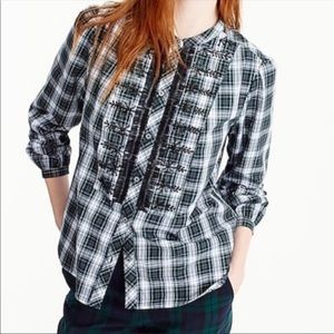 J Crew Embellished Plaid Shirt in Forest Tartan S